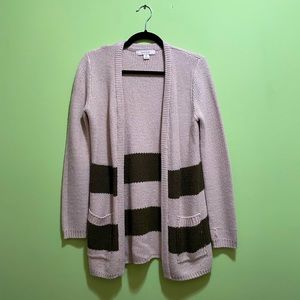Tan Cardigan with Olive Green Stripes
